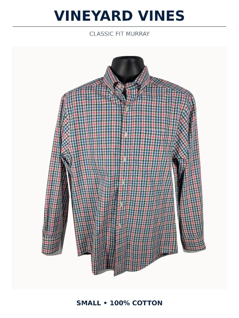 Vineyard Vines Murray Shirt Mens Small Pink Blue Plaid Classic Fit Button Down